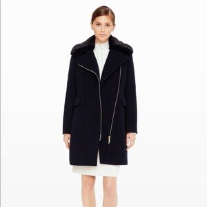 Club Monaco Wool Josette Faux Fur Removable Collar Zip Peacoat Black Large $495
